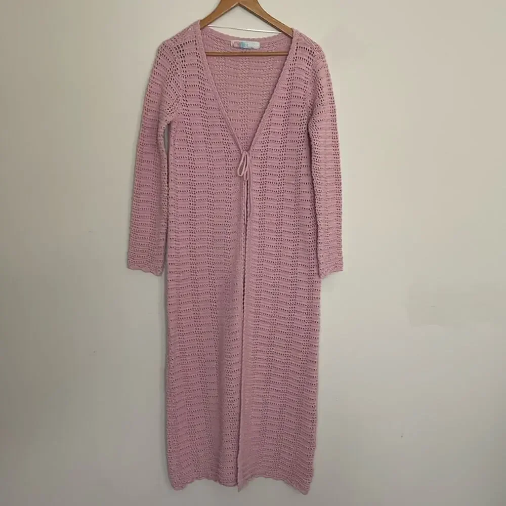 Free People Beach Landry Fauxchet Duster Cardigan Pink Size S - Picture 2 of 5